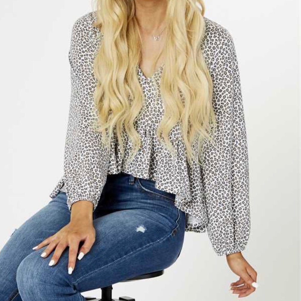 Cheetah Print Long Sleeve Crop Top